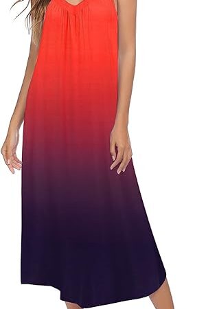 Womens Nightgown Sleeveless Long Night Gown Full Slip Sleep Dress Print Sleepwear Soft Lounge Dress