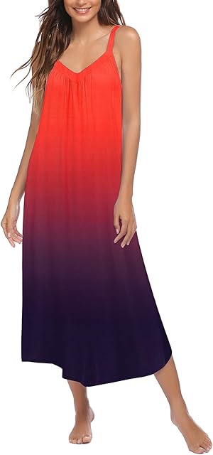 Womens Nightgown Sleeveless Long Night Gown Full Slip Sleep Dress Print Sleepwear Soft Lounge Dress
