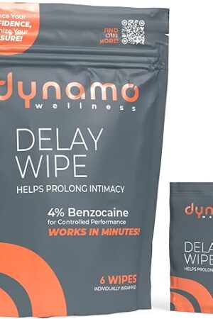 Dynamo Delay Wipes for Men ? 4% Benzocaine Climax Control Wipes to Last Longer in Bed ? Male Desensitizing Wipes for Endurance ? 6 Count