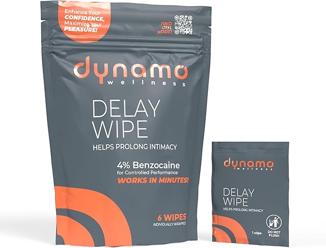 Dynamo Delay Wipes for Men ? 4% Benzocaine Climax Control Wipes to Last Longer in Bed ? Male Desensitizing Wipes for Endurance ? 6 Count