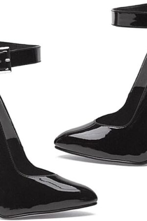 Women's 6 Inch Heel Fetish Pump with Ankle Strap (Black;13)
