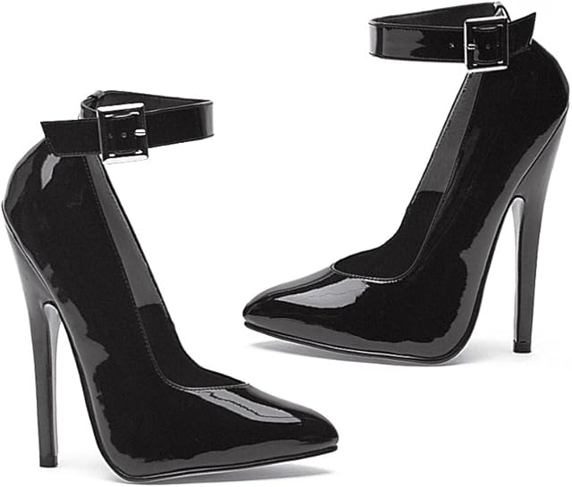 Women's 6 Inch Heel Fetish Pump with Ankle Strap (Black;13)