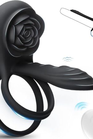 Vibrating Cock Ring Penis Sleeve, Prostate Massage Silicone Penis Ring with Rose Clitoral Vibrator Couples Adult Sex Toys Sex Toy with G Spot Clitoris Vibrator for Men Female Couple Pleasure