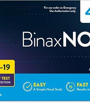 BinaxNOW COVID-19 Antigen Self Test, 1 Pack, 4 Tests Total, COVID Test With 15-Minute Results Without Sending to a Lab, Easy to Use at Home