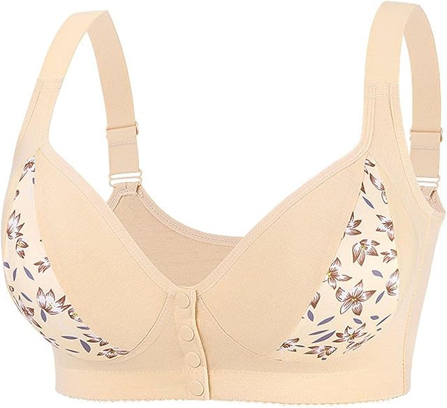Women Front Closure Bras Floral Print Plus Size No Underwire Push up Bra Wireless Snap Closing Bra Comfy Everyday Bra