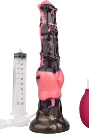 Huge Knot Horse Dildo Squirting Knotted Animal 12in Ejaculating Dildo Realistic Textured Pink Black Shaft with Strong Hands Free Suction Cups Adult Sex Toy Waterproof Large Anal Plug for Women Couples