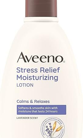 Aveeno Daily Stress Relief Body Lotion with Lavender Scent for Moisturizing , Natural Oatmeal to Calm & Relax, Non-Greasy, 12 fl oz