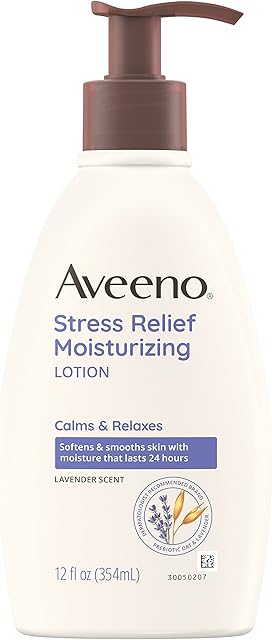 Aveeno Daily Stress Relief Body Lotion with Lavender Scent for Moisturizing , Natural Oatmeal to Calm & Relax, Non-Greasy, 12 fl oz
