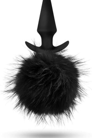 Blush Novelties Temptasia Pom Pom Plug - Puria Silicone Bunny Tail Butt Plug - Tapered for Comfort - Wearable AnchorTech Design - Faux Fur Anal Plug Sex Toy for Women - Black