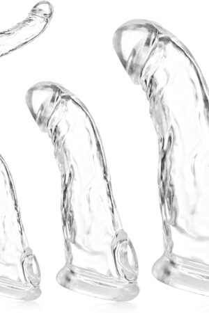 3 Sizes Penis Sleeve Set,Reusable Penis Sleeve Extender,TPE Penis Extender,Penis Enlarger,Realistic Texture Men's Sleeve,Male Penis Sex Toy,Penis Cuff Thickened Testicle Ring Male Sex Toy-Transparent