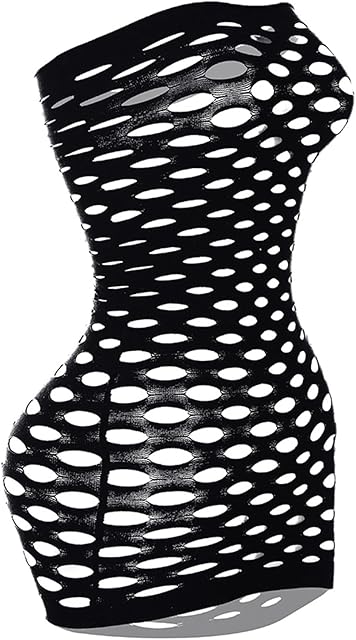 Womens Fishnet Dress, Sexy Sheer Mesh Lingerie Sleepwear, Hollowed-Out Babydoll Bodysuit One Size