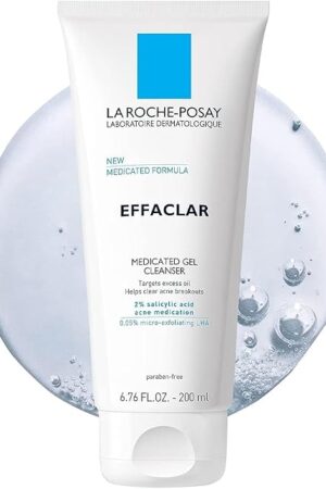 La Roche-Posay Effaclar Medicated Gel Cleanser, 2% Salicylic Acid Cleanser + LHA + Glycerin, Foaming Acne Face Wash, Helps Clear & Prevent Acne Breakouts, Oil Free, Targets Excess Oil