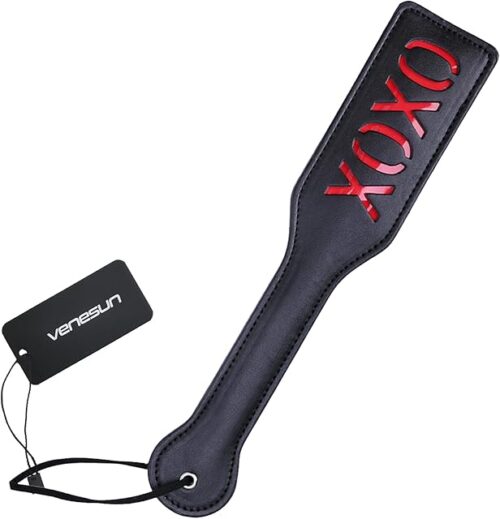 XOXO Spanking Paddle for Adult Sex Toys, 128inch Faux Leather BDSM Paddle for Sex Play, Black