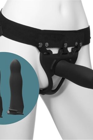 Doc Johnson Body Extensions - BE Ready - Hollow Strap-On System - Silicone Harness with Elastic Waist Band and 3 Hollow Dildos