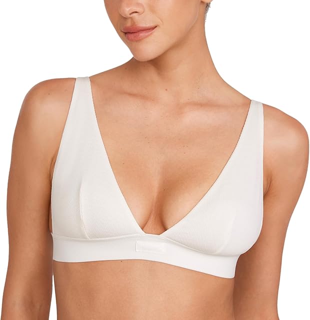 Women's Cotton Plunge Bralette - Sexy Unlined Triangle Breathable Wireless Stretch No Padding Deep V Bra