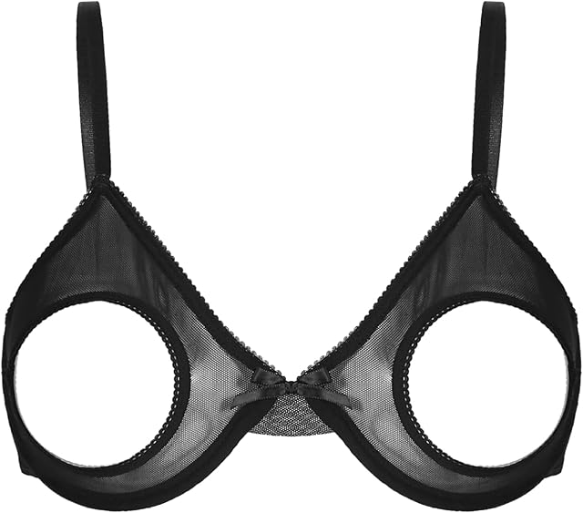 Women Sexy 1/4 Cup Sheer Lace Bra Push Up Underwired Shelf Bra Unlined See Through Bralette