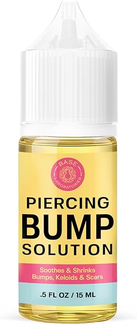 BASE LABORATORIES Piercing Bump Solution & Keloid Bump Removal | Soothing Piercing Aftercare for Piercing Bumps & Keloid Scar Removal | Ear & Nose Keloid Bumps Piercing Aftercare Solution Oil | 05 oz