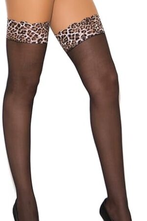 Women's Sheer Thigh Hi with Leopard Top