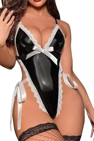 Women Sexy Lingerie Sexy Costumes Black Lace Up Leather Bondage Backless Teddy Sexy Lady Bodysuit Women's