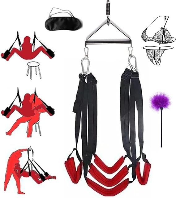 BDSM Couple Sex Swing, Heavy 360 Degree Rotating Indoor Ceiling Swing with Triangular Suspension Device and Adjustable Sling, Adult Sex Toy Sex Furniture, can accommodate 800 Pound Sweater Yoga 21Z