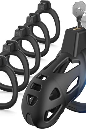 Yivans Male Chastity Device Cock Cage, Lightweight Chastity Cage Body-Safe Resin+ABS Penis Cage for Men with 5 Different Sizes Ring & Invisible Lock Adult Abstinence Penis Bondage Male Sex Toy