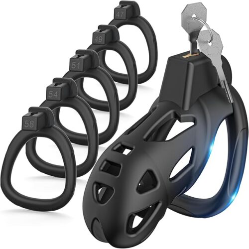Yivans Male Chastity Device Cock Cage, Lightweight Chastity Cage Body-Safe Resin+ABS Penis Cage for Men with 5 Different Sizes Ring & Invisible Lock Adult Abstinence Penis Bondage Male Sex Toy