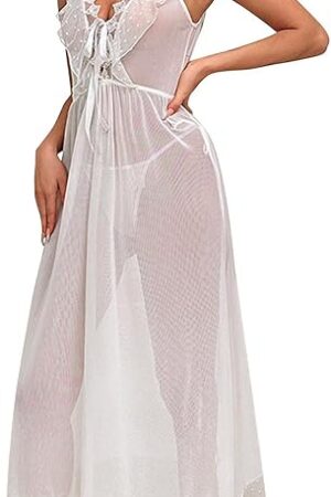 Babydoll Lingerie for Women with Thongs Lace Chemise Sexy Nightgowns See Through Sheer Sleepwear Dress Nightdress