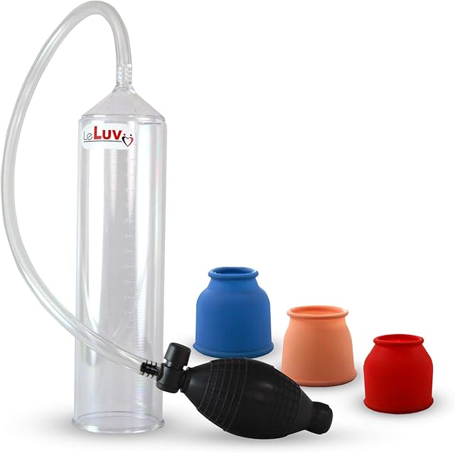 LeLuv Easyop 2.25 Inch by 9 Inch Cylinder Penis Pump Black Bgrip Ball Handle Clear Graduated Cylinder/Clear Collapse-Resistant Hose | 3 Sizes of Sleeve 1 Inch to 1.5 Inch
