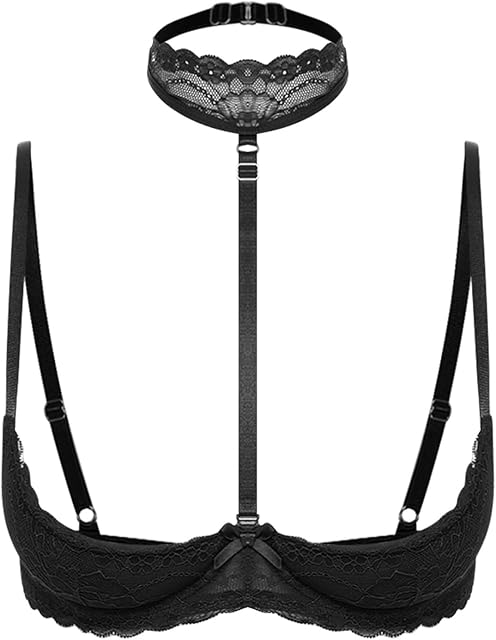 Women's Sexy Lingerie Lace 1/4 Cups Underwired Bra Tops Halter Push Up Shelf Unlined Brassiere