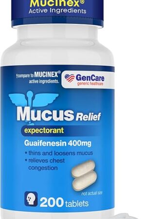 GenCare Mucus Relief Expectorant Guaifenesin 400 mg 200 Tablets Value Pack - Fast Acting Thinning of Mucus for Colds, Chest Congestion, Flu, Coughing and Allergies