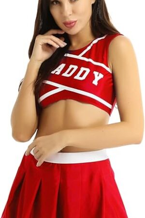 2Pcs Women's Sexy Charming Schoolgirls Cheer Leader Uniform Dress Cheerleading Role Play Outfits