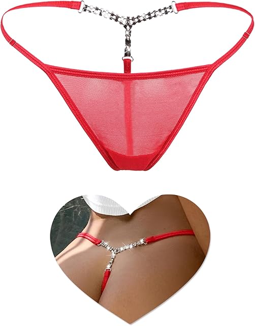 G-String Thongs for Women T-Back Thong Plus Size Panty Rhinestones Shine Strap Tagas Glitter Underwear