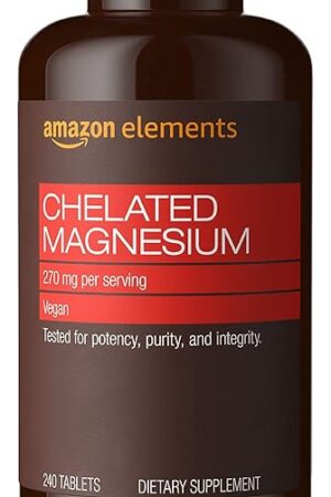 Amazon Elements - Chelated Magnesium, 240 tablets, 270 mg per Serving, as Magnesium Glycinate Chelate, Vegan