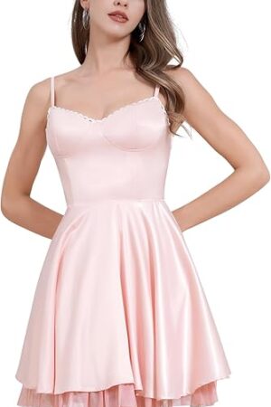 Corset Mini Dress for Women Floral Sexy Spaghetti Straps Low Cut Lace Summer Short Dresses Ruffle Bustier Sundress