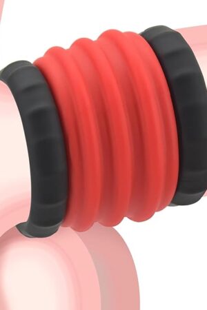 Double Penis Ring for Men - Black + Red Silicone Cock Ring for Harder Longer Stronger Erections - Erection Enhancing Sex Toy