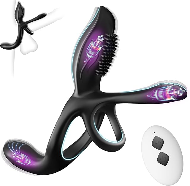 KUSHOR Vibrator for Couple, 3 in 1 Vibrating Cock Ring with 10 Modes, Men's Penis Rings Vibrators, Perineum Mens Vibrator, G spot, Clitorals Stimulator for Women, Sex Novelties, Adult Sex Toys & Games