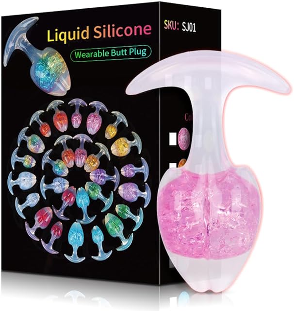 Crystal Butt Plug for Women Men, Medium Liquid Silicone Anal Plug with Glass Bead, Soft Comfort for Beginners & Adults - Ideal Anal Sex Toys for All Day Wear