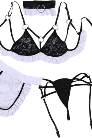 Womens French Maid Cosplay Costume Sexy French Maid Lingerie Role Play Uniform Naughty Maid Lingerie Set Lace Clubwear