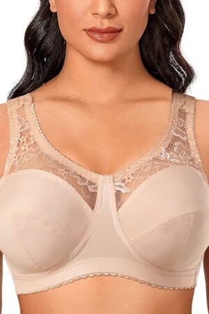 Women's Plus Size Unpadded Bra Full Coverage Wirefree Minimizer Lace Bras