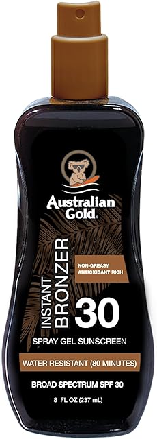 Australian Gold Spray Gel Sunscreen with Instant Bronzer SPF 30, 8 Ounce | Moisturize & Hydrate Skin | Broad Spectrum | Water Resistant | Non-Greasy | Oxybenzone Free | Cruelty Free