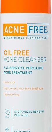 AcneFree Acne Free Oil-Free Cleanser, Benzoyl Peroxide 25% with Glycolic Acid to Prevent and Treat Breakouts Unscented, 8 Fl Oz