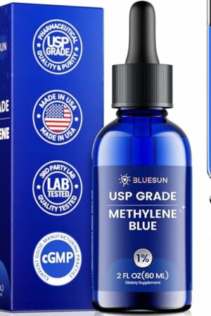 Bluesun Methylene Blue Supplement - Pharmaceutical Grade, 2 FL OZ, 1% USP Grade, Liquid Drops for Humans, Third-Party Tested, Formaldehyde-Free, Manufactured in The USA, Pack of 1