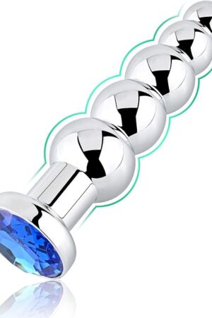 Anal Beads, Blue Jewelry Metal Butt Plug Anal Trainer with 5 Graduated Balls Fetish Kinky Sex Toys Love Tools for Couple Lover