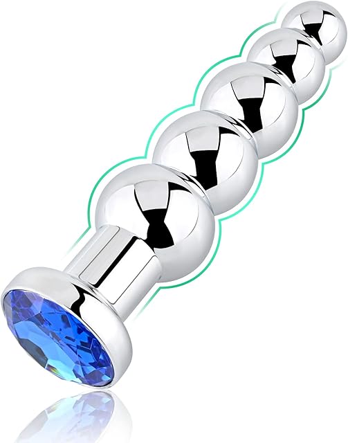 Anal Beads, Blue Jewelry Metal Butt Plug Anal Trainer with 5 Graduated Balls Fetish Kinky Sex Toys Love Tools for Couple Lover