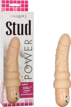 CalExotics Novelties Waterproof Power Stud Curvy Dildo, Ivory