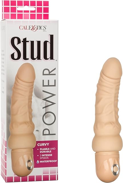 CalExotics Novelties Waterproof Power Stud Curvy Dildo, Ivory