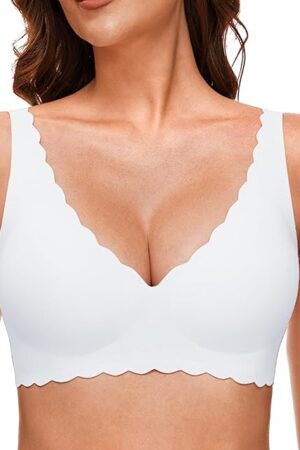 Deep V Petal Bras for Women No Underwire Soft Wireless Bras Comfort Seamless Bralettes with Extender