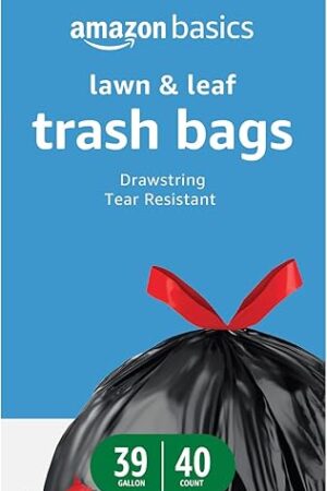 Amazon Basics Lawn & Leaf Drawstring Trash Bags, 39 Gallon, 40 Count