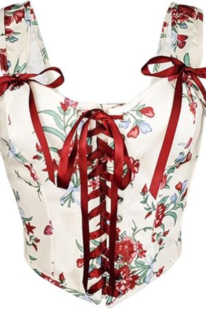 Women's Bustier Corset Tops Renaissance Floral Corset Belt Overbust Bustiers Medieval Lace up Waist Cincher Bodice