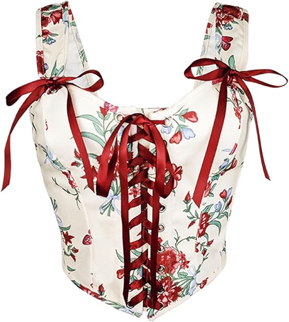Women's Bustier Corset Tops Renaissance Floral Corset Belt Overbust Bustiers Medieval Lace up Waist Cincher Bodice